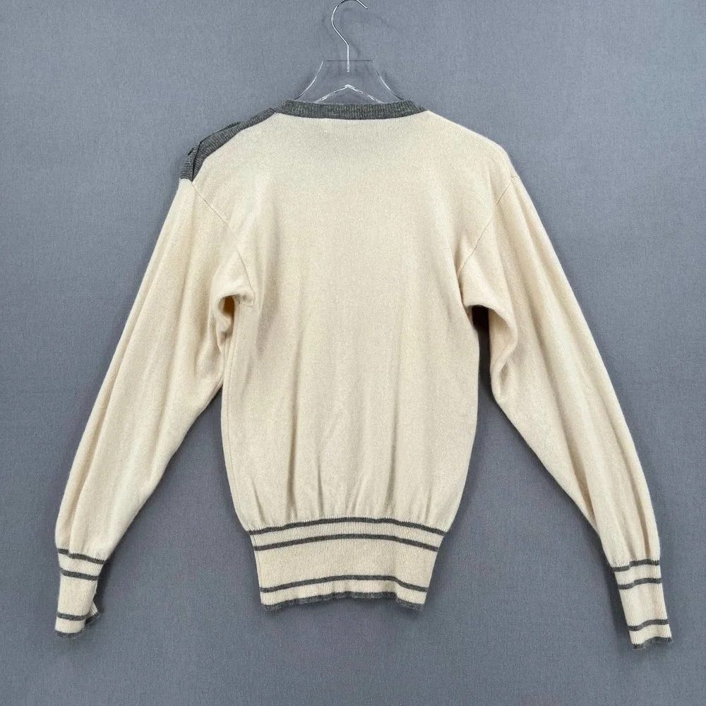 CARLISLE Sweater Womens L Cream Gray 100% Cashmere Vintage Long Sleeve Crew Neck - Picture 2 of 8